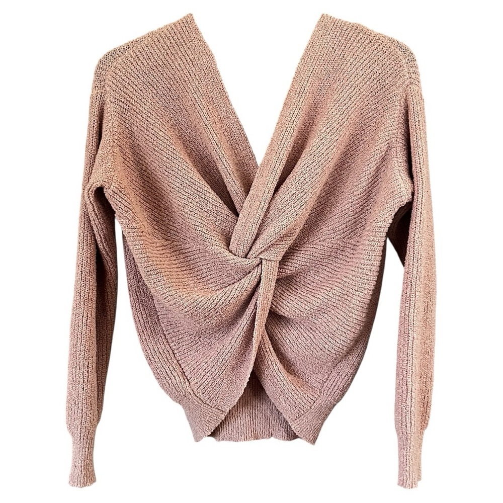 Revolve Line & Dot Sweater Blush Pink Cozy Ribbed V-neck - Picture 2 of 6